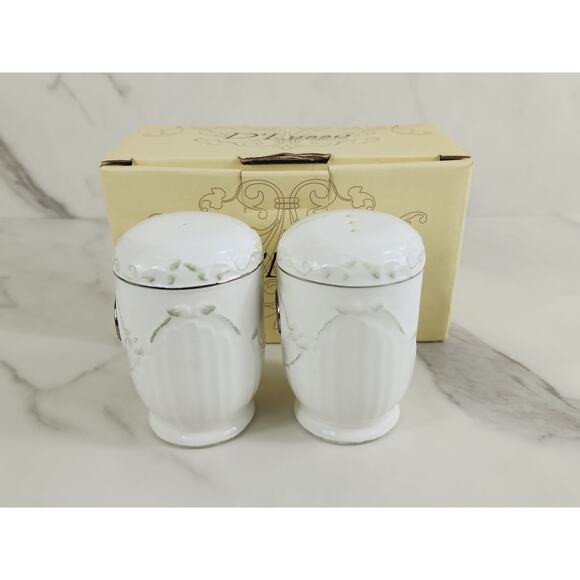 D'Lusso Salt & Pepper Shakers Home Collection Ceramic 3 1/4" White Pewter Vtg - Picture 4 of 11